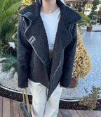 Siyah Peluş Süet Mont