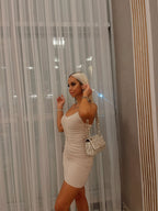 Krem Taş Asklılı Elbise